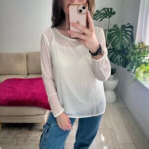 Banana Republic White Laser Cut Long Sleeve Blouse Size Medium